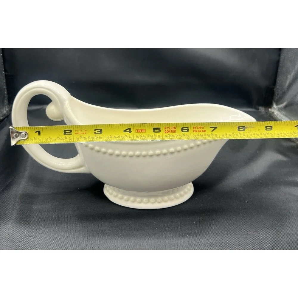 Princess House Pavillion Gravy Boat Ivory Beaded Light Crazing 1408